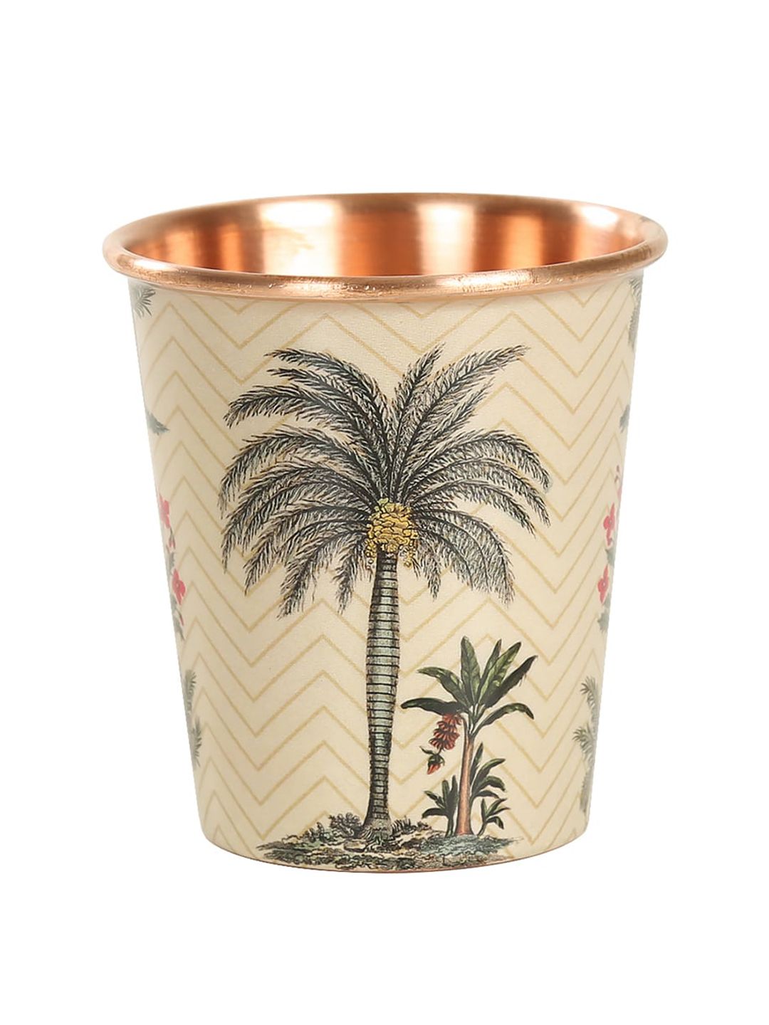 India Circus by Krsnaa Mehta Beige Chevron Palms Small Copper Tumbler Price in India