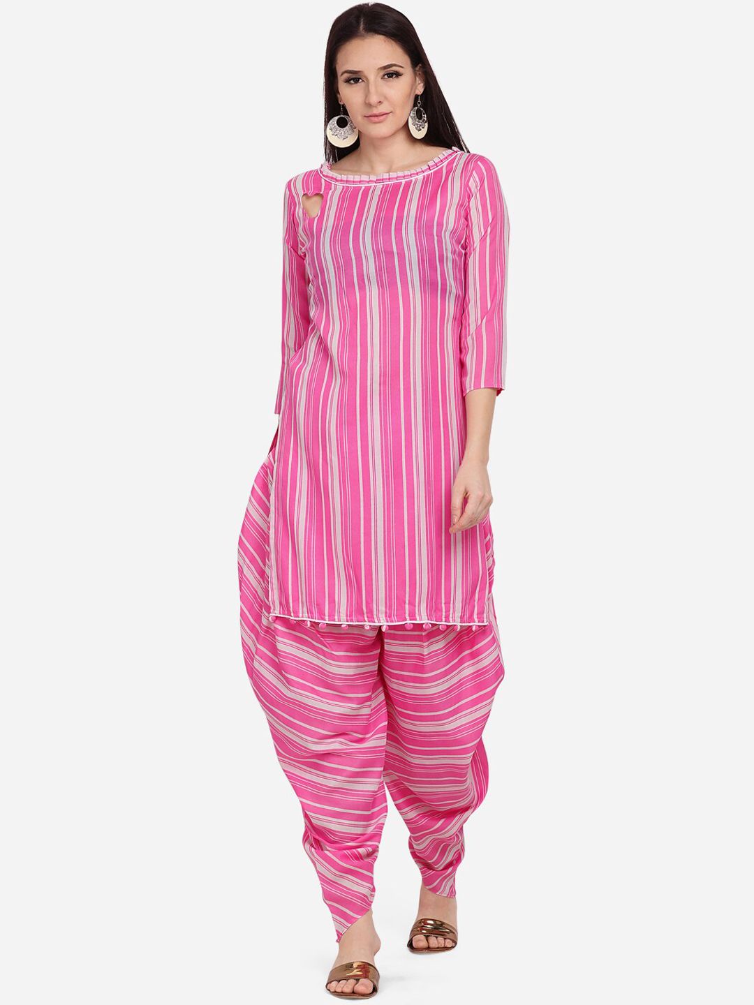 SHAVYA Pink & White Cotton Blend Unstitched Dress Material Price in India