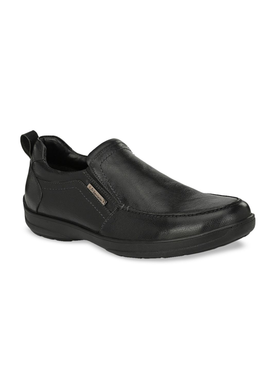 Alleviater Men Black Solid Leather Loafers