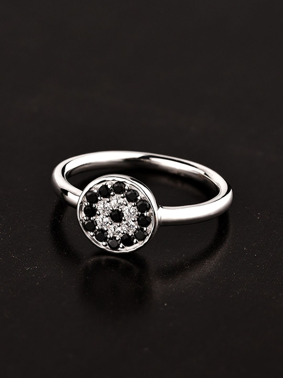 TALISMAN Women Rhodium-Plated Silver-Toned CZ-Studded Handcrafted Evil Eye Sustainable Finger Ring Price in India