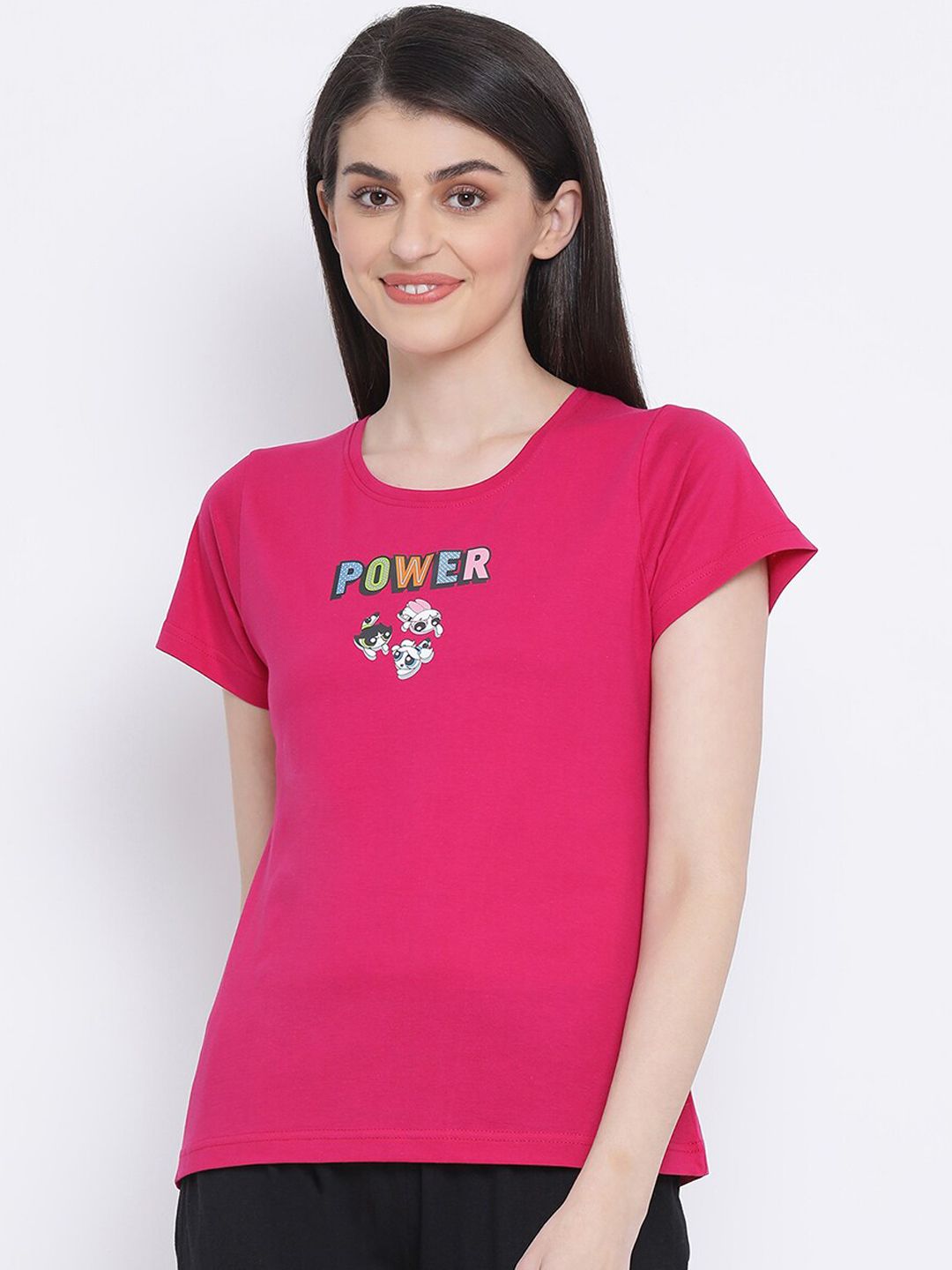 Clovia Women Pink Powerpuff Girls Printed Lounge T-shirt Price in India