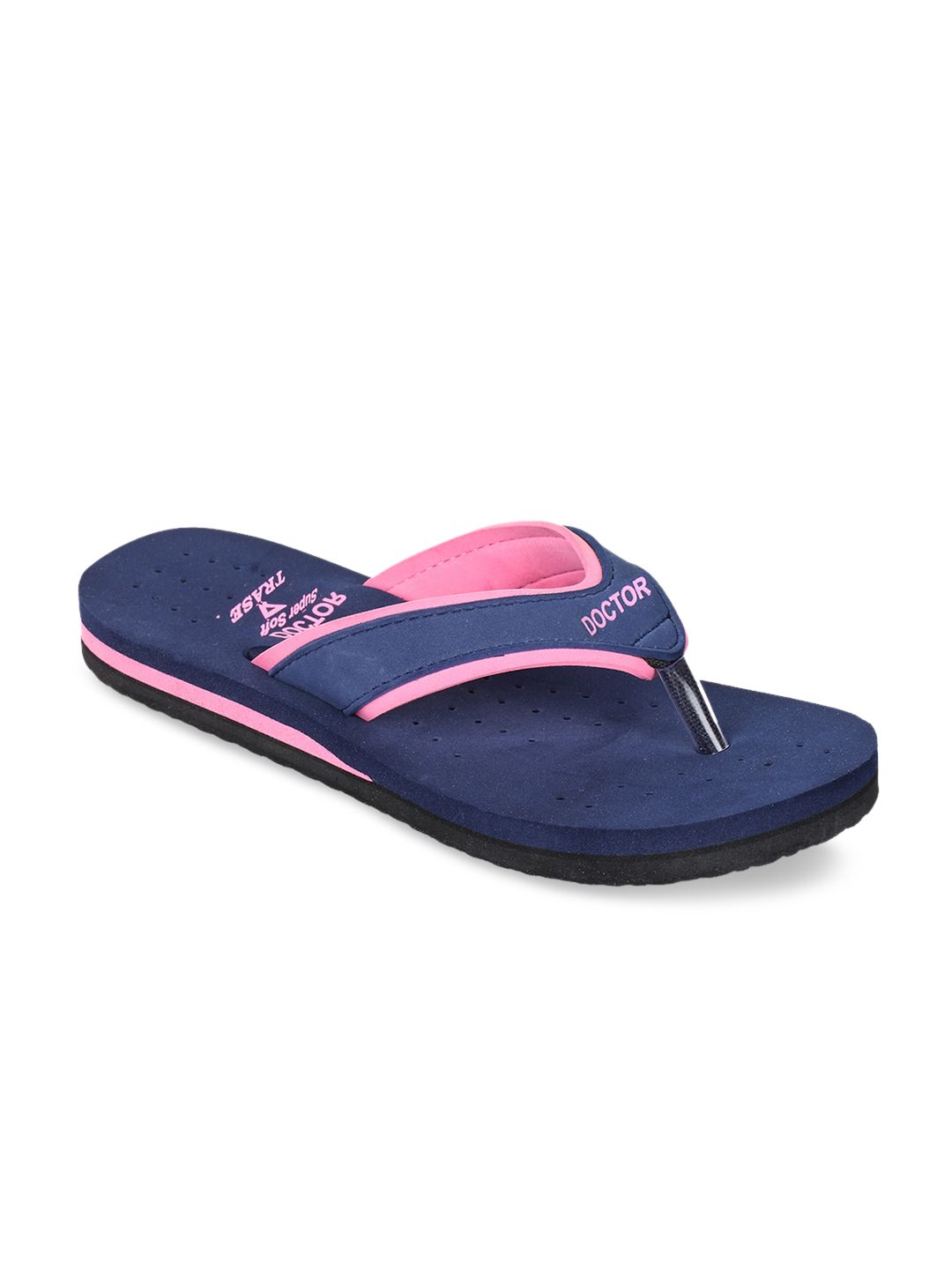 TRASE Women Navy Blue & Pink Colourblocked Thong Flip-Flops Price in India