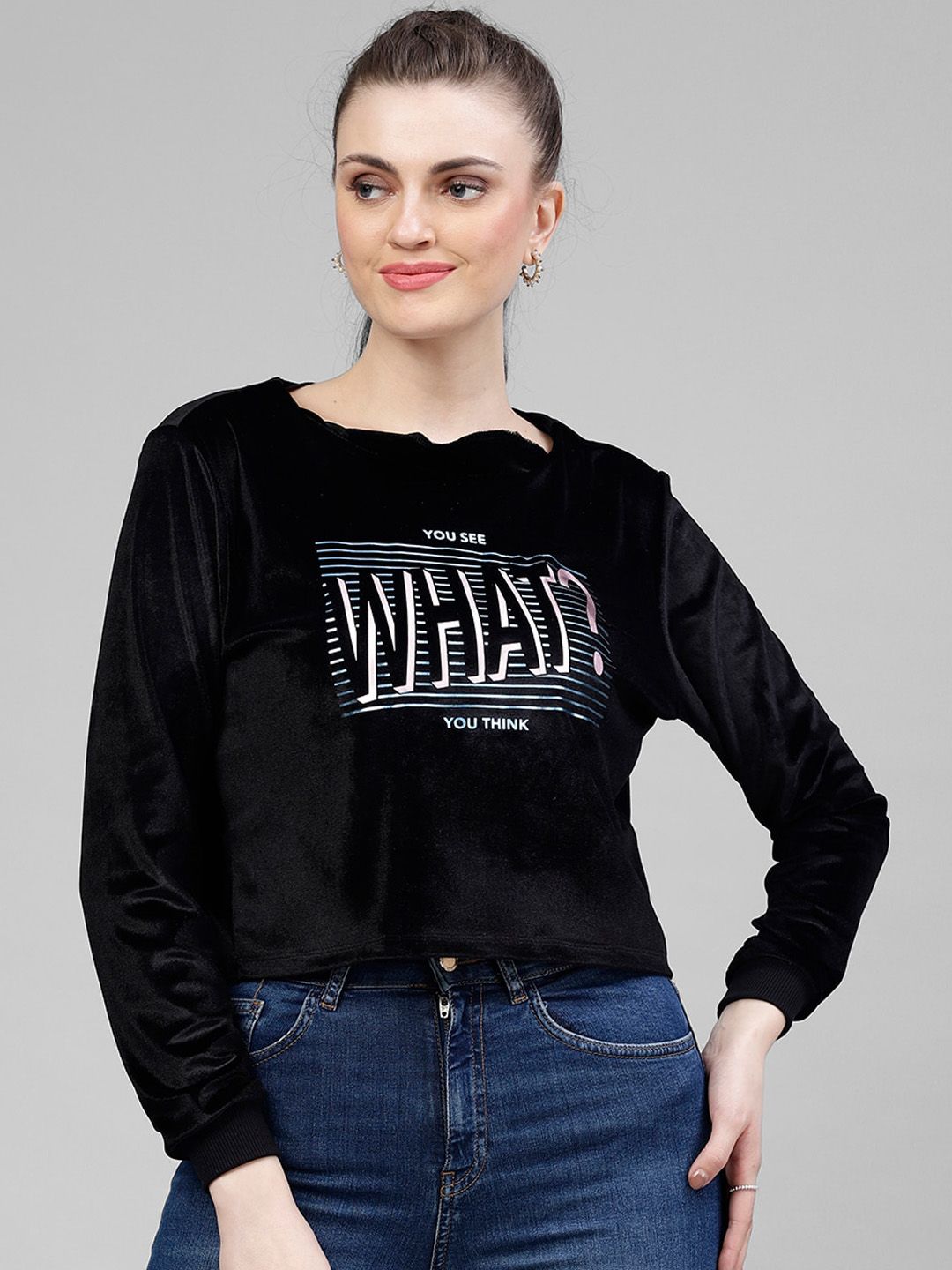 KASSUALLY Women Black Printed Sweatshirt Price in India