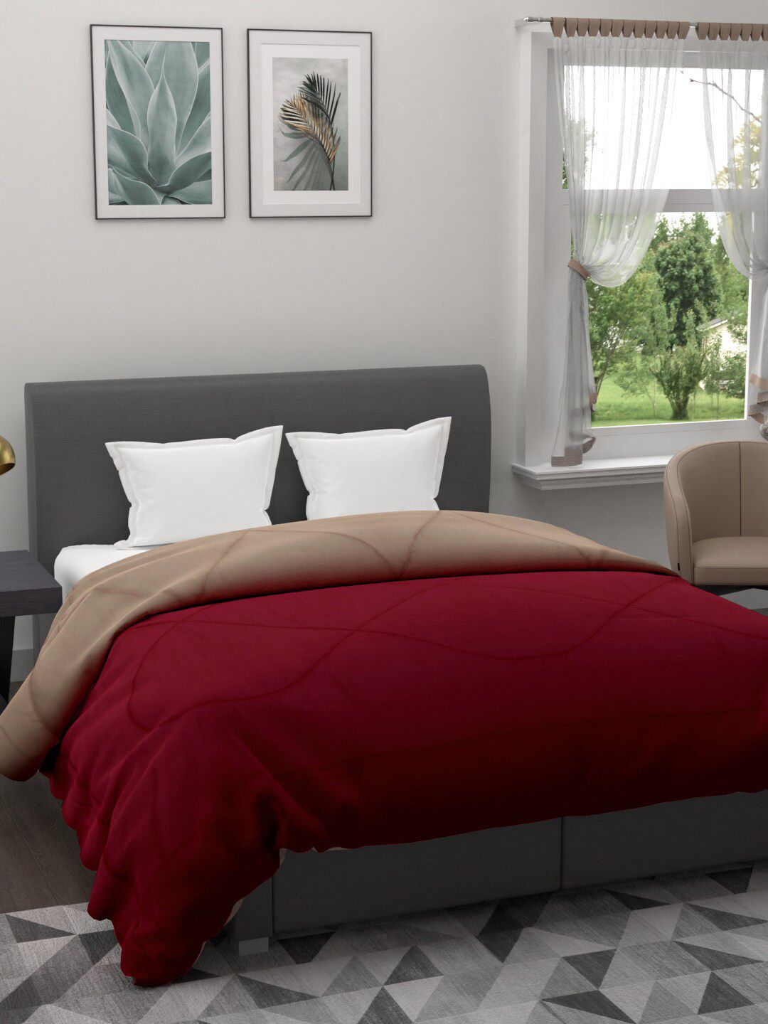EverHOME Maroon & Beige Solid Mild Winter 200 GSM Double Bed Comforter Price in India