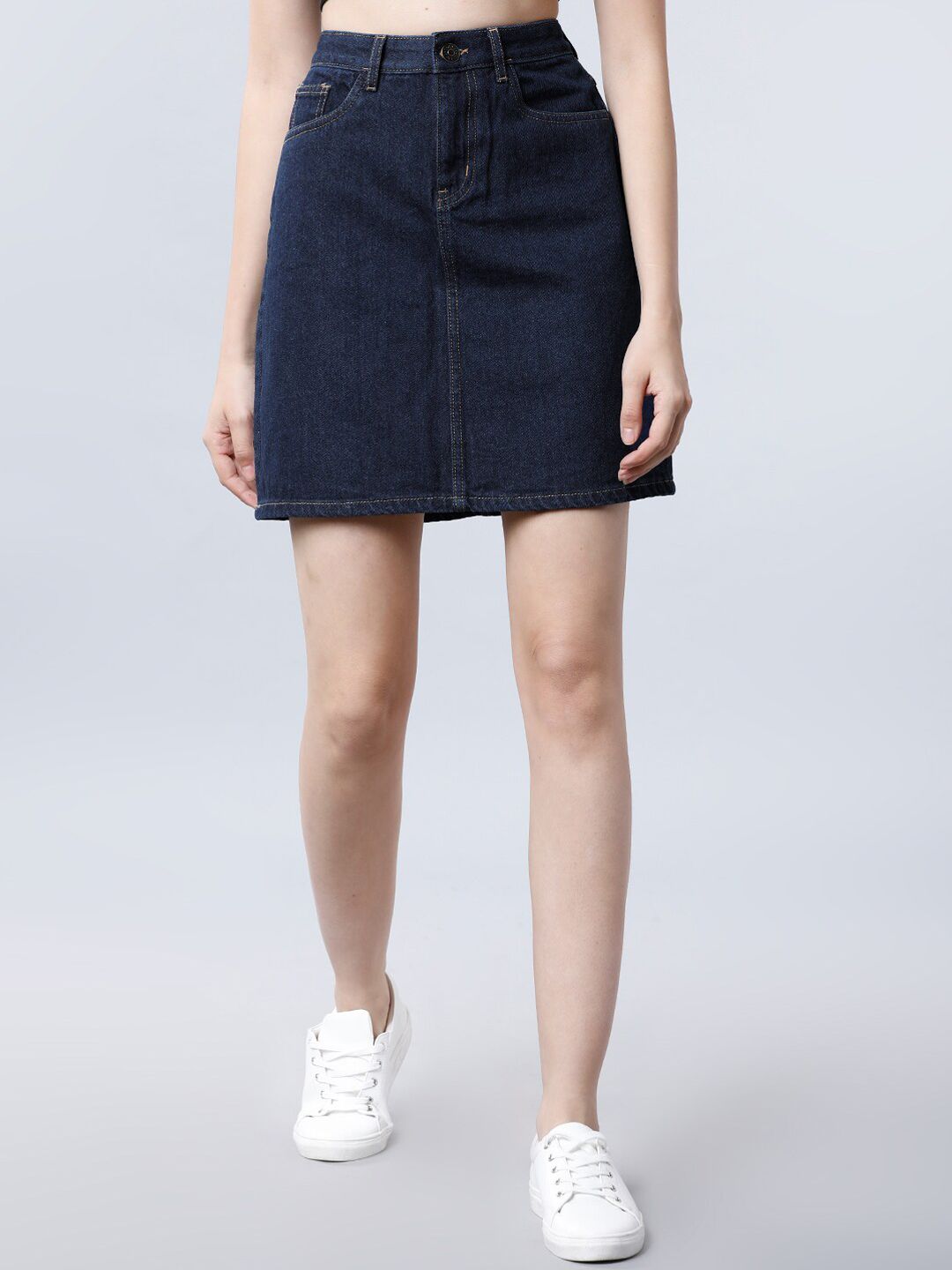 Tokyo Talkies Navy Blue A-Line Pure Cotton Skirt Price in India