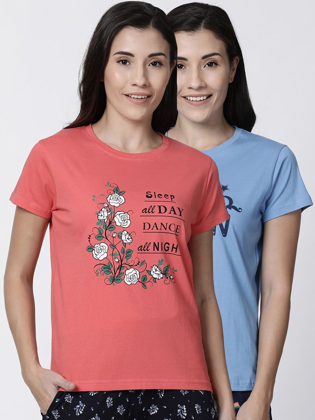 Kryptic Women Pack Of 2 Printed Lounge T-shirts Price in India