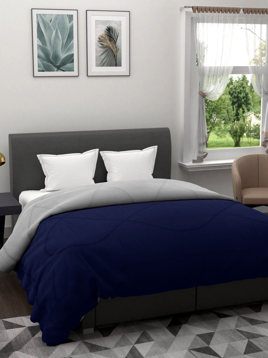 EverHOME Navy Blue & Grey Solid Mild Winter 200 GSM Double Bed Comforter Price in India