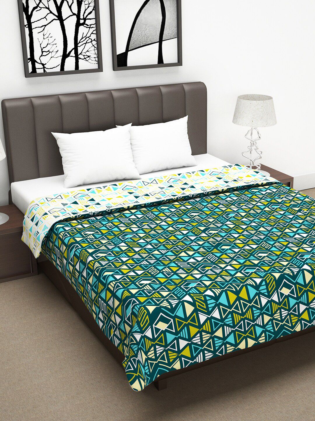 Divine Casa Blue & Green Geometric Mild Winter 110 GSM Double Bed Dohar Price in India