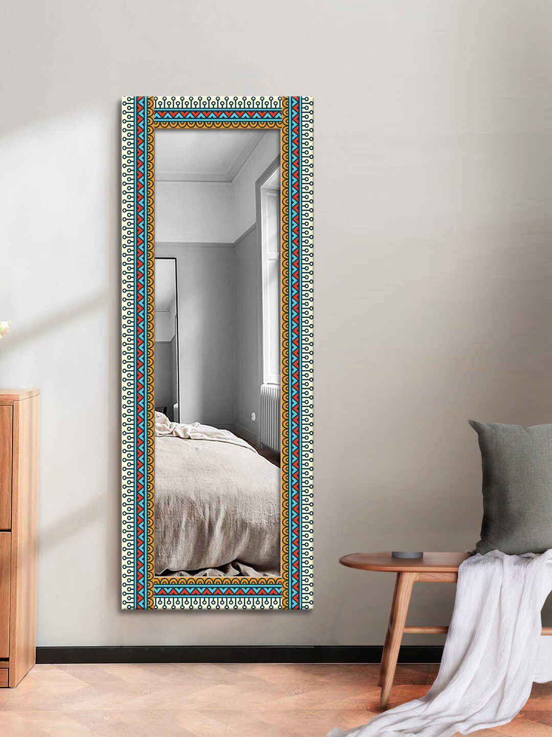 999Store White & Blue Printed Wall Mirror Price in India