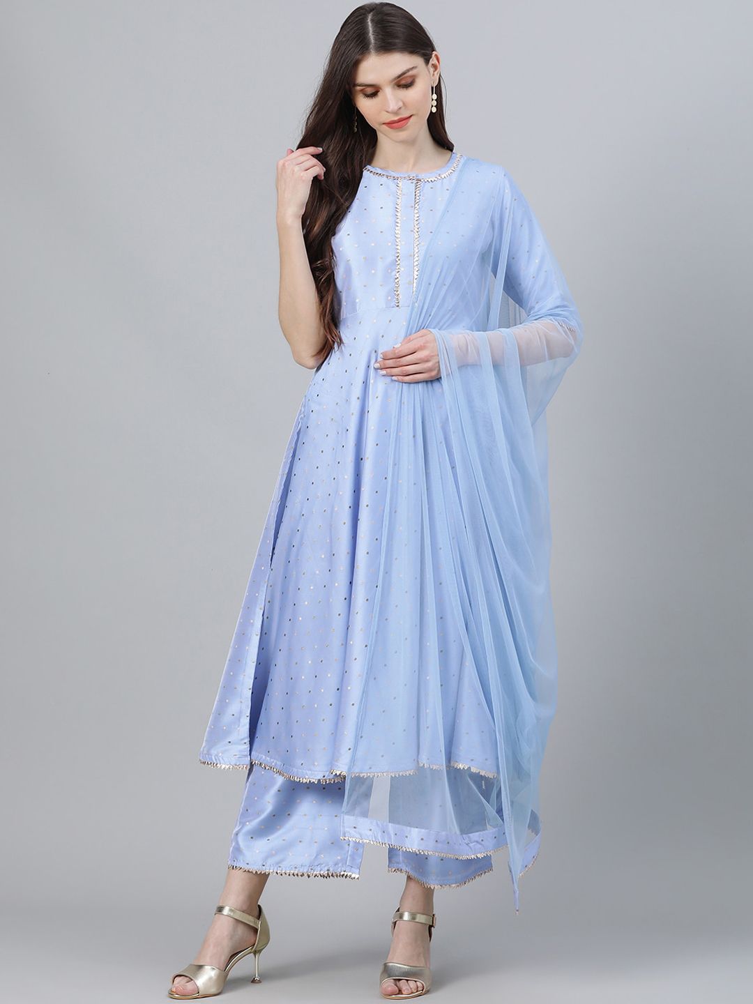 Libas Women Blue Woven Design Kurta with Palazzos & Dupatta Price in India