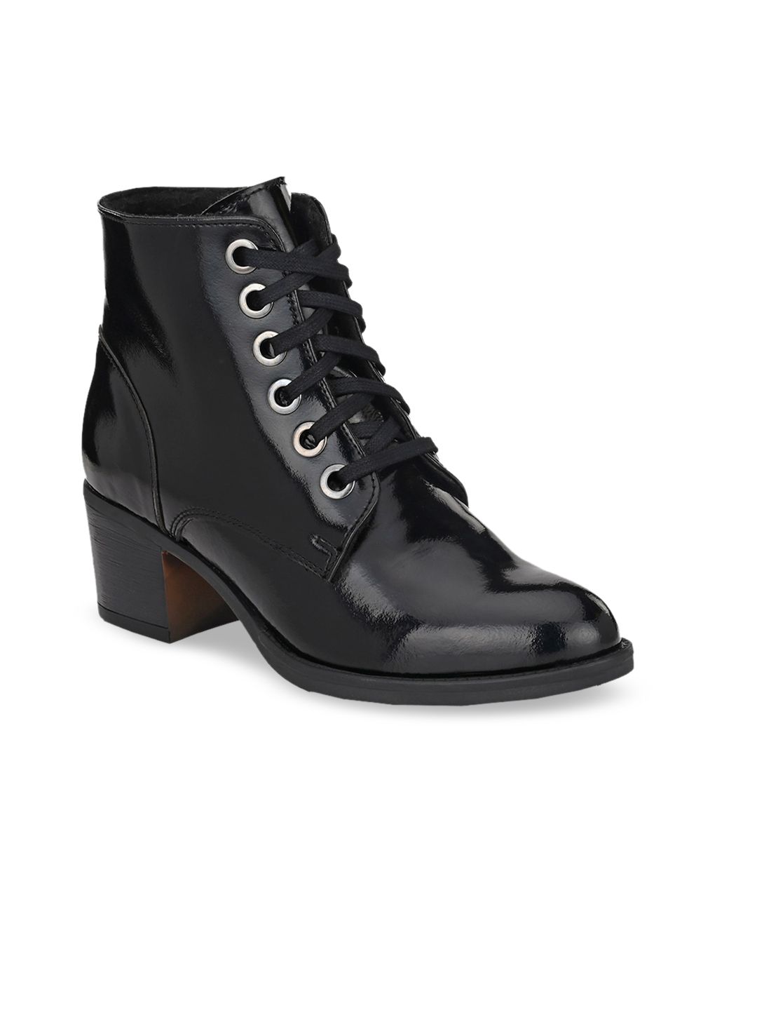 Delize Women Black Solid Leather High-Top Block Heeled Boots Price in India