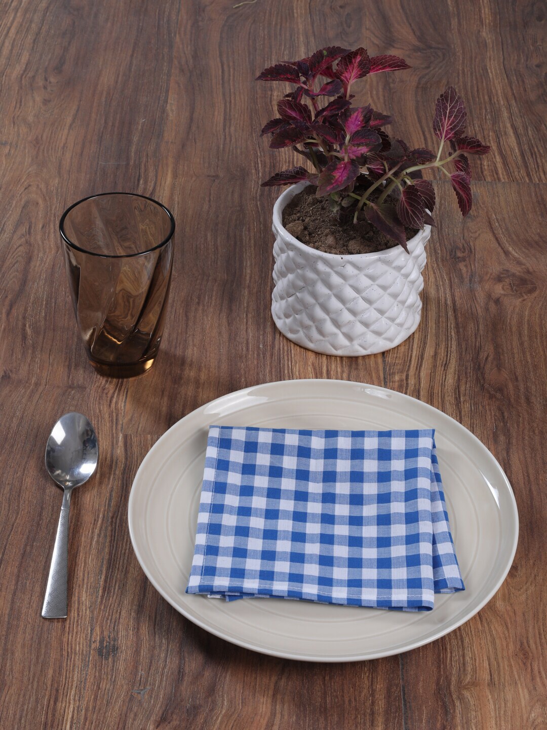 My Gift Booth Set Of 6 Blue & White Checked Table Napkins Price in India