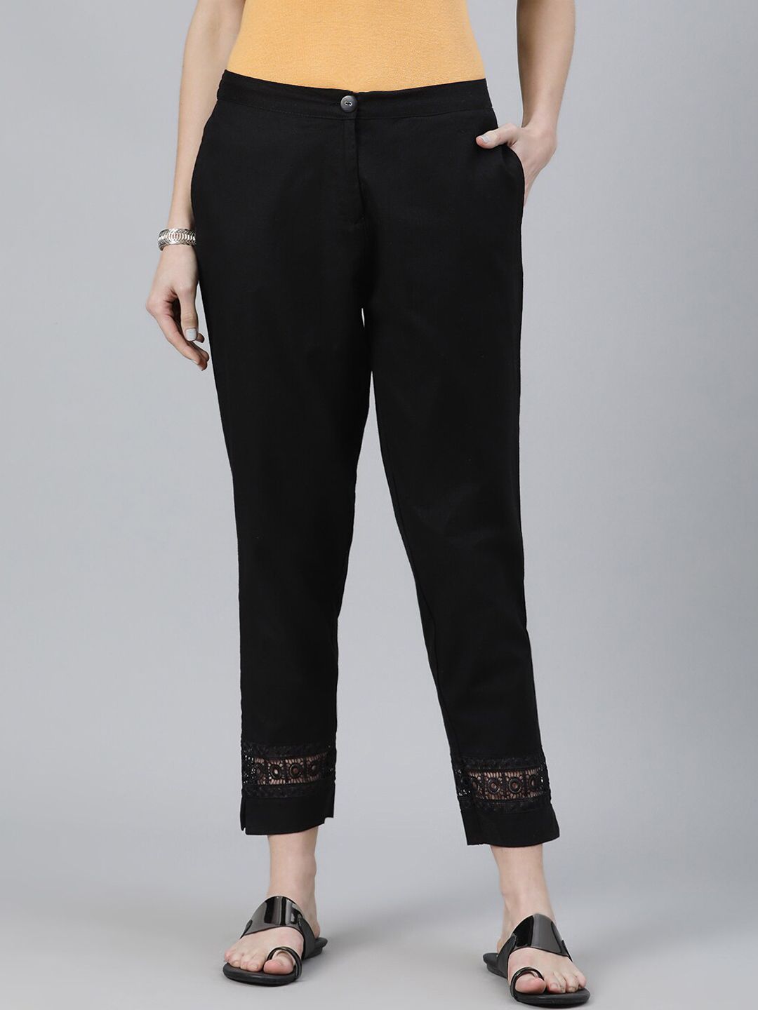 Libas Women Black Regular Fit Solid Regular Trousers