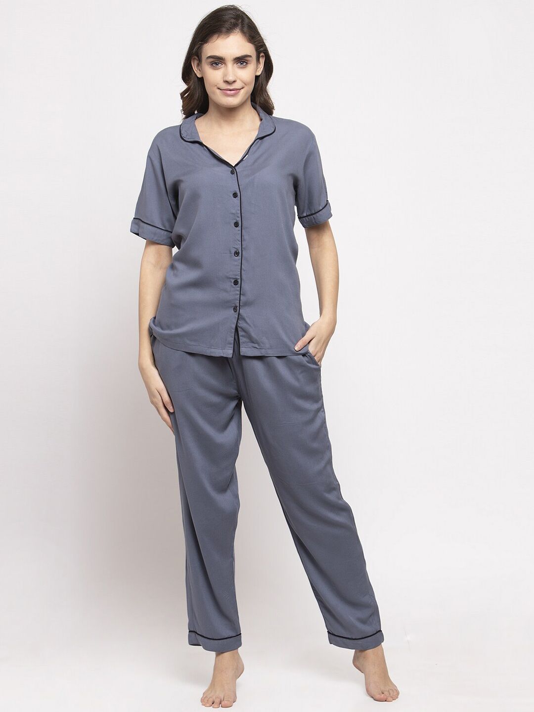 NEUDIS Women Grey Solid Night Suit Price in India