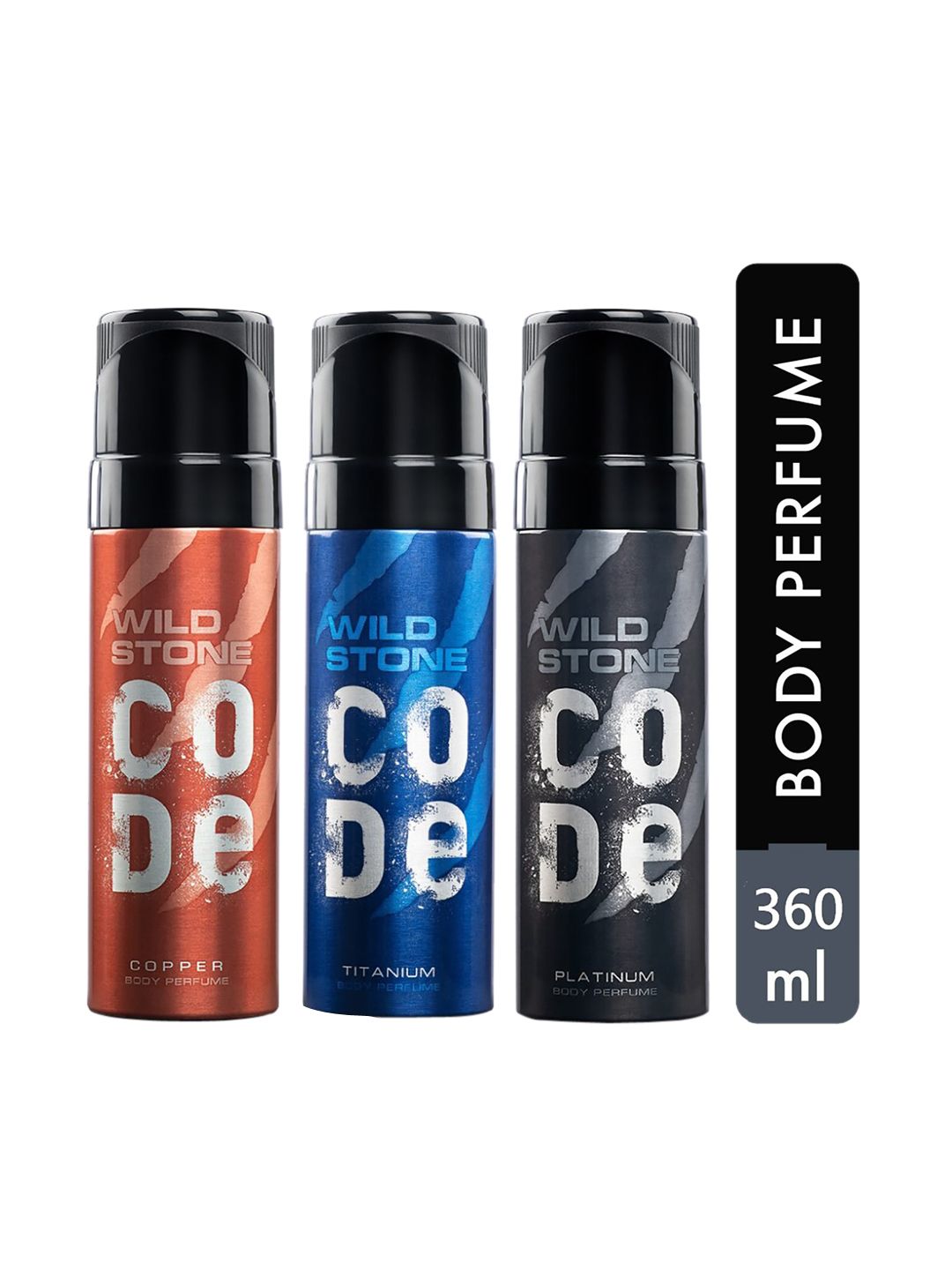 Wild Stone Code Copper, Platinum and Titanium Body Perfume Spray for Men 120ml (Pack of 3) Price in India