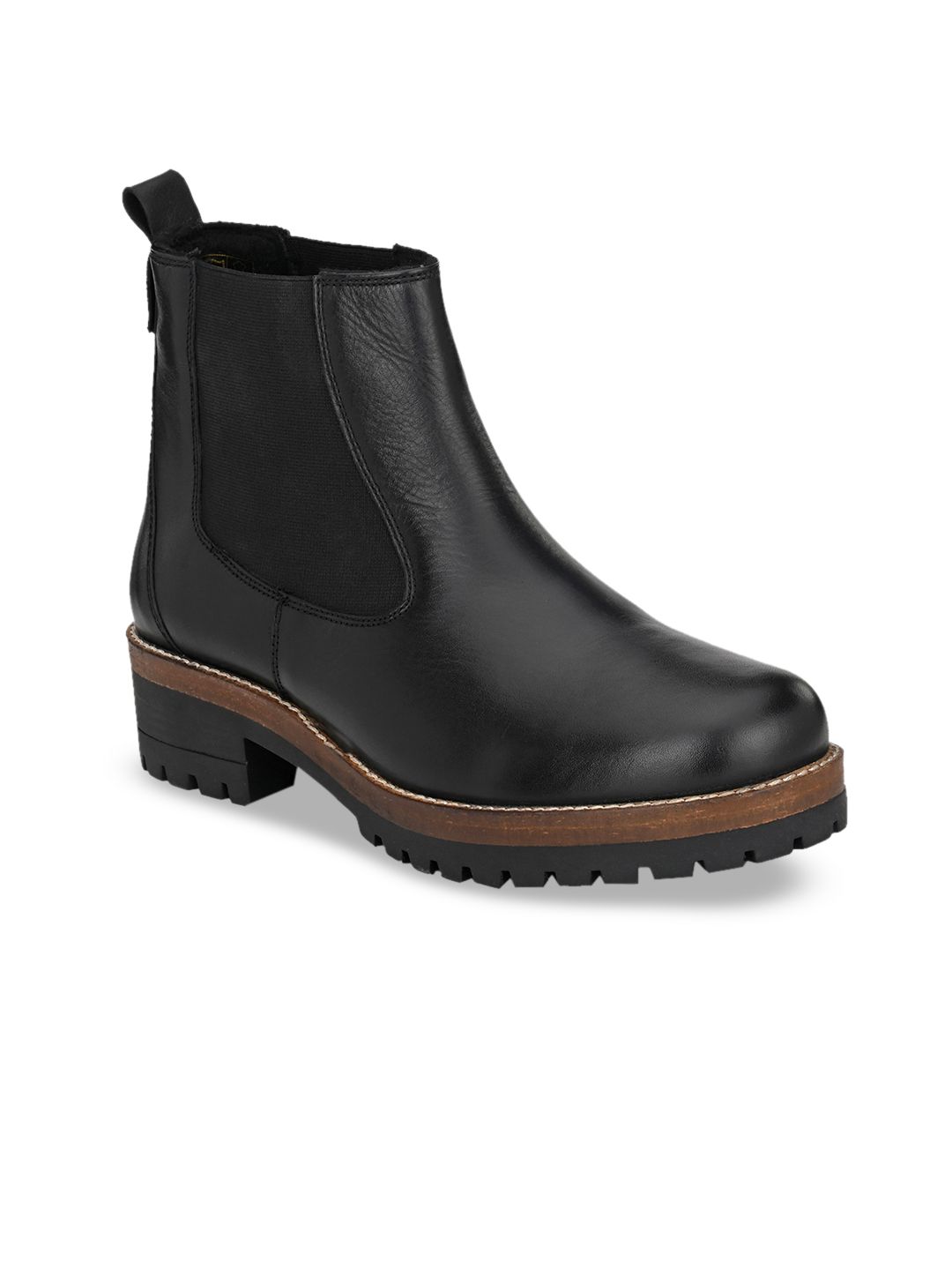 Delize Women Black Solid Leather Mid-Top Flat Boots Price in India