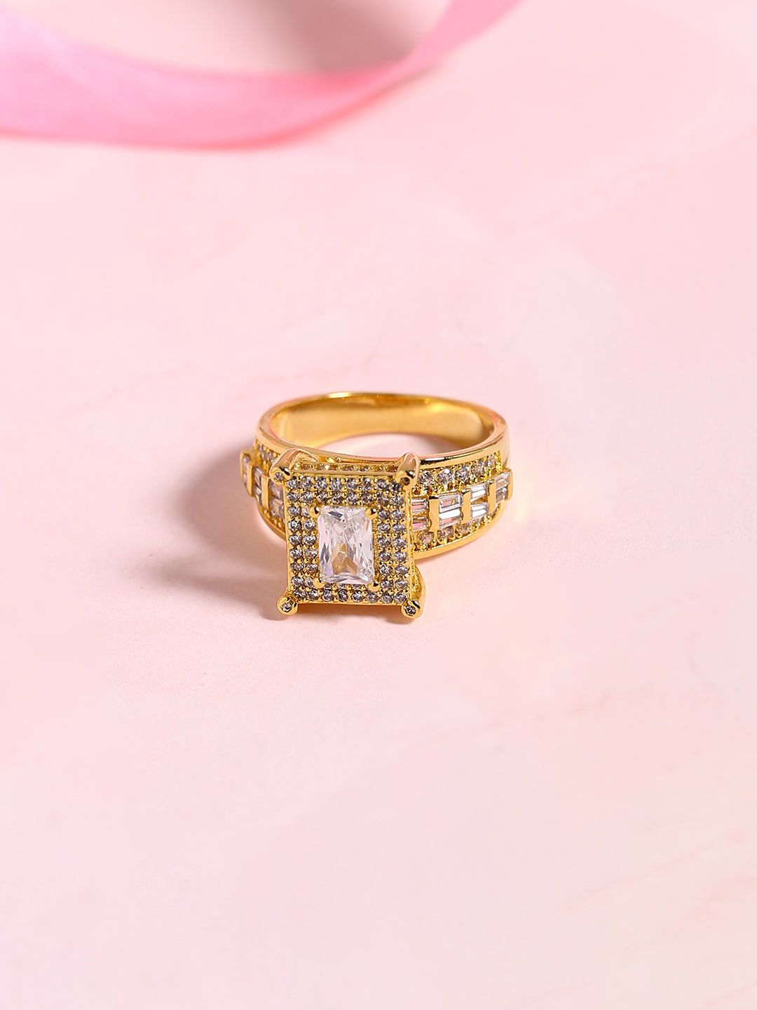 Voylla Gold-Plated & White CZ-Studded Finger Ring Price in India
