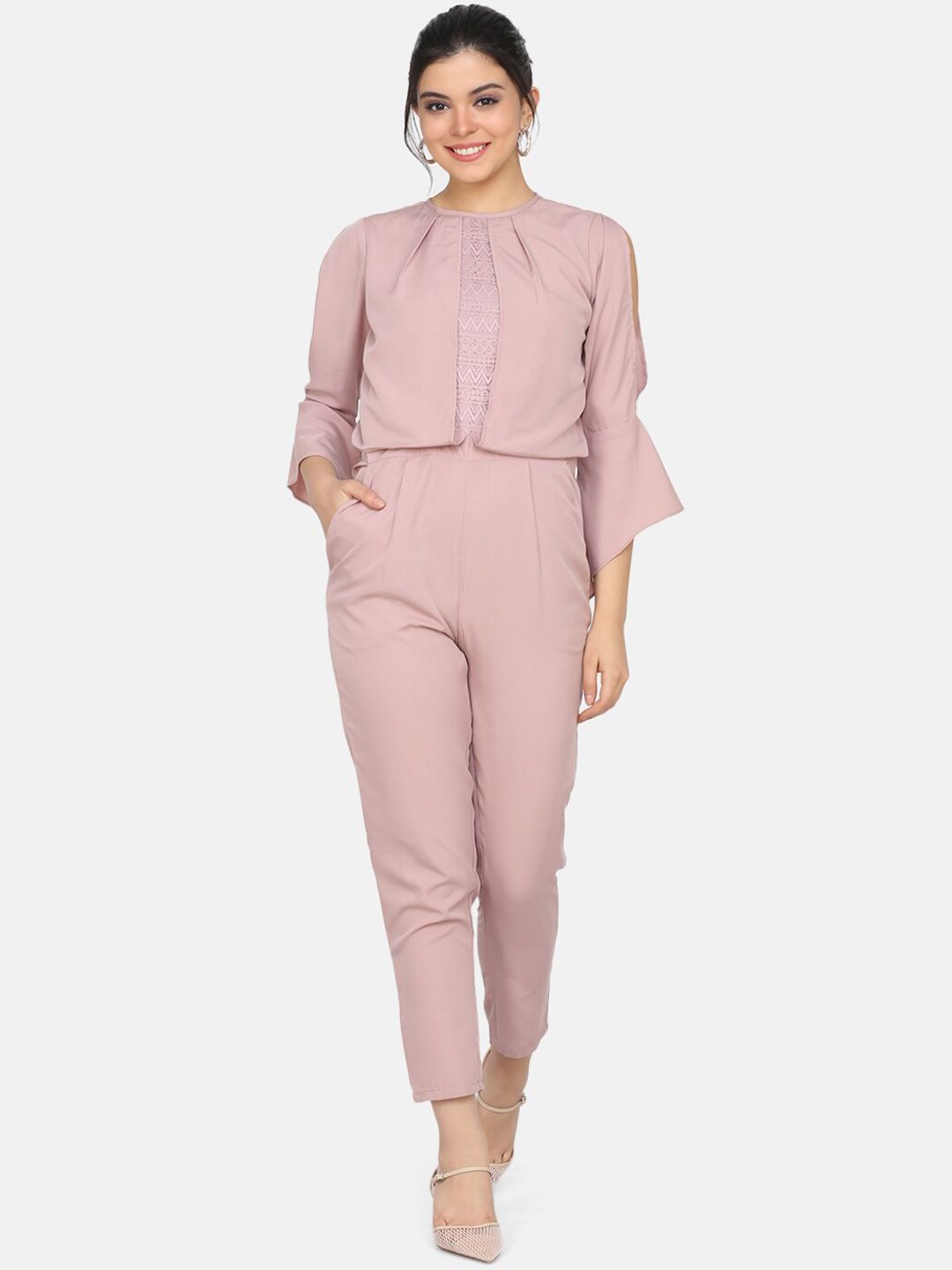 Eavan Women Pink Solid Basic Jumpsuit Price in India