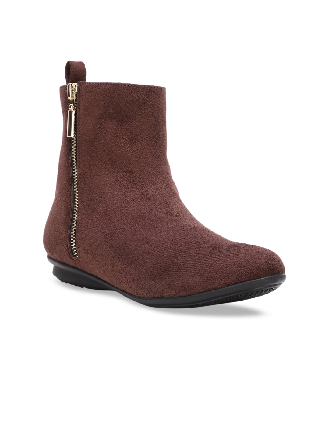 Bruno Manetti Women Brown Solid Suede High-Top Flat Boots Price in India