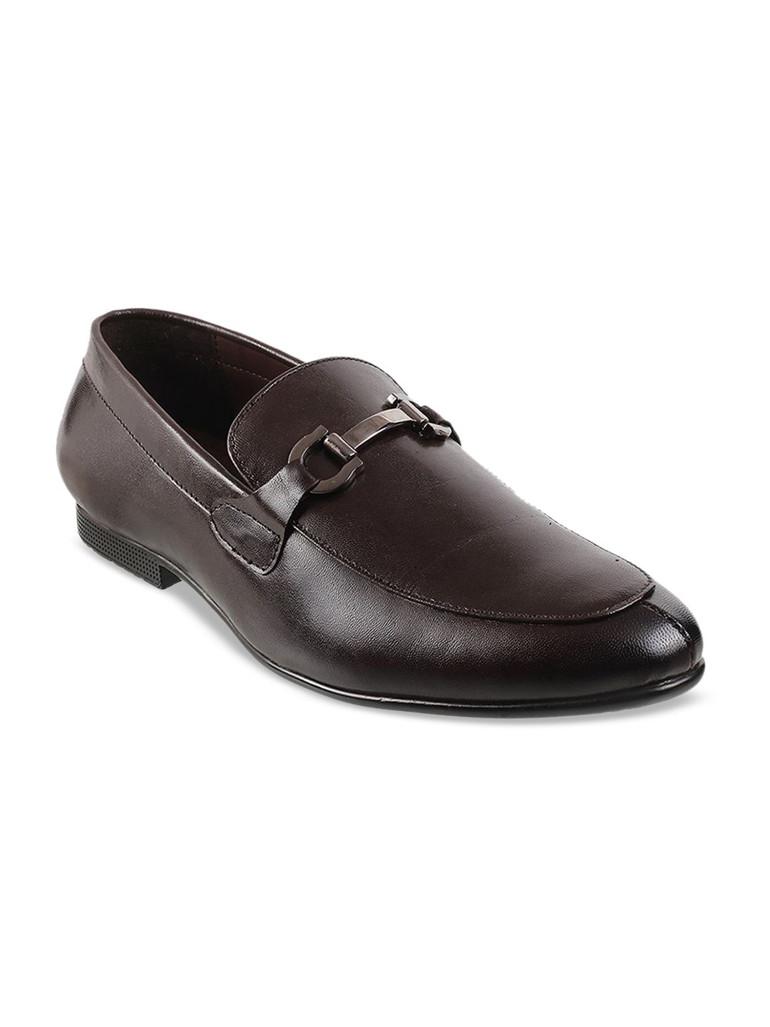 Mochi Men Brown Solid Leather Formal Loafers