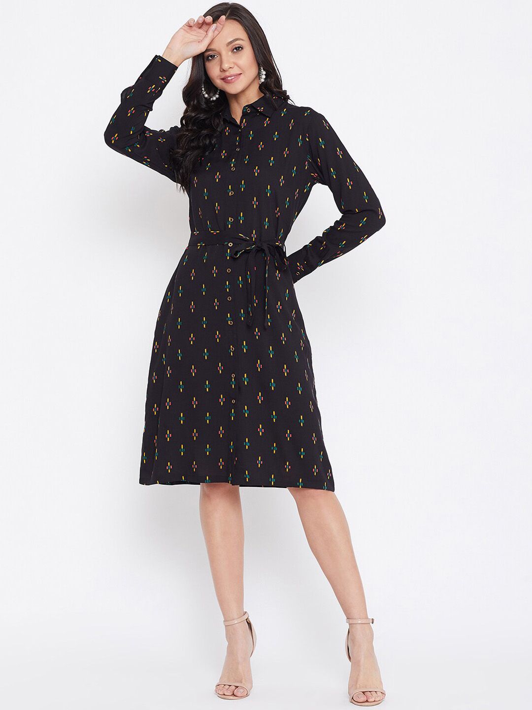 Color Cocktail Women Black Printed Shirt Dress