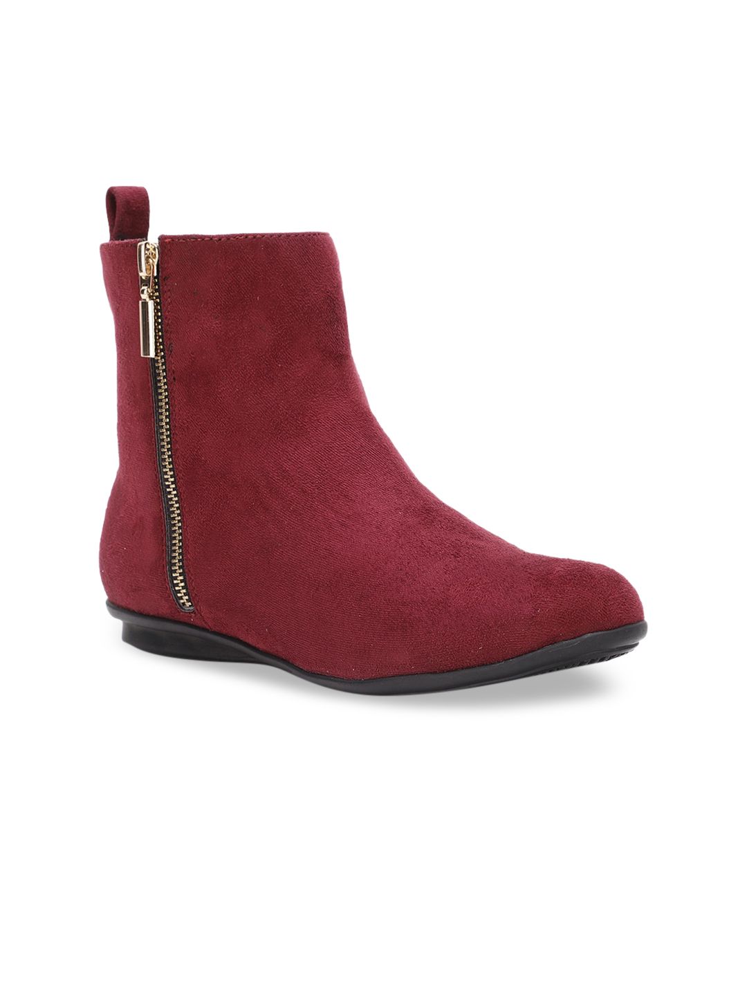 Bruno Manetti Women Red Solid Suede High-Top Flat Boots Price in India