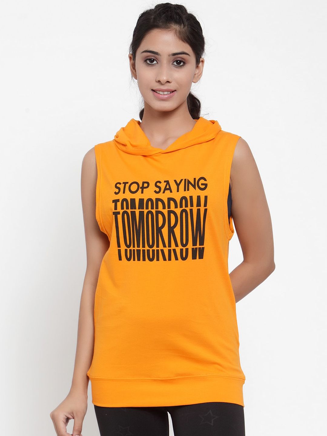 Invincible Women Orange Printed Round Neck T-shirt Price in India