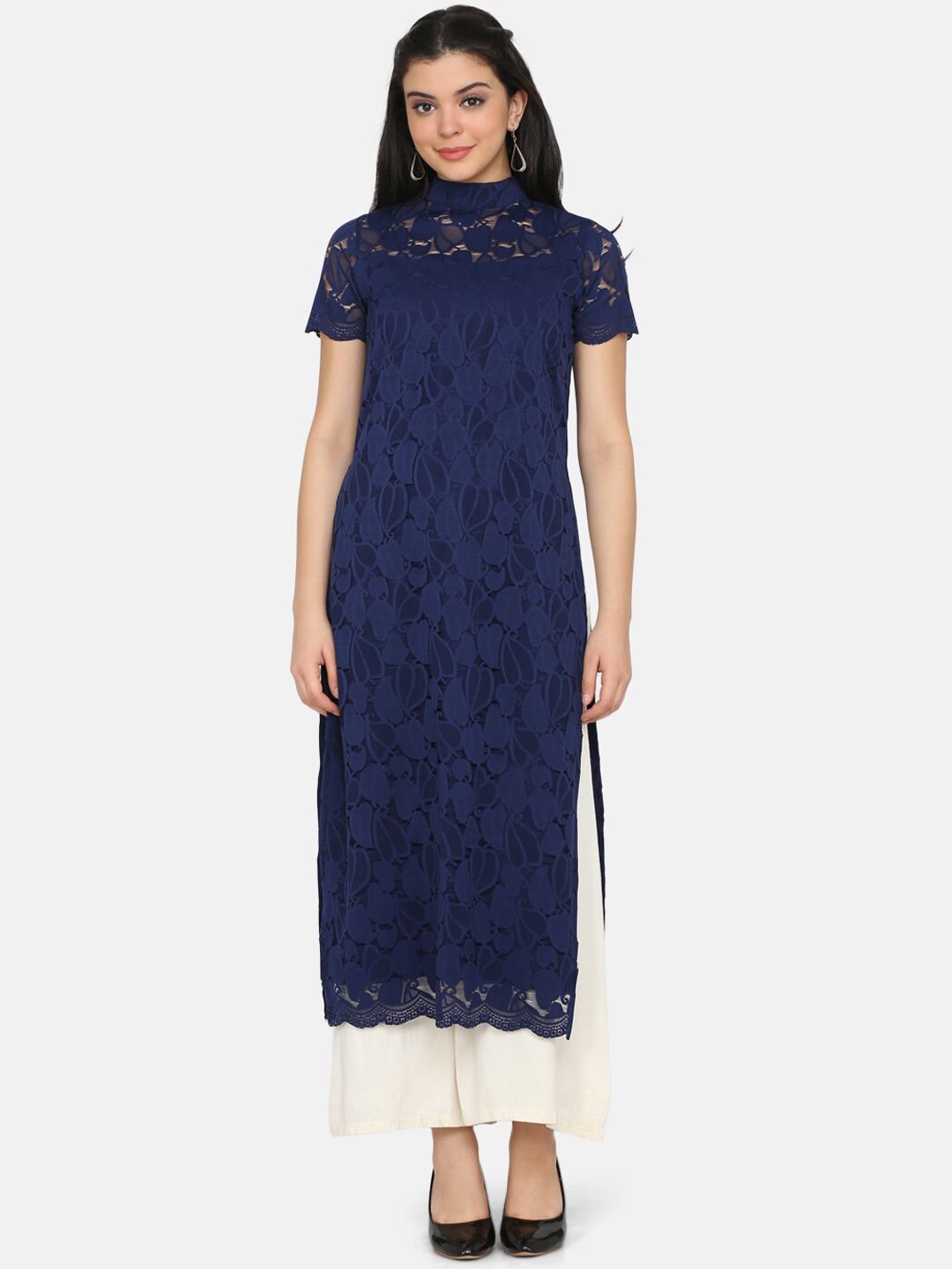 Ojjasvi Women Blue Woven Design Straight Kurta