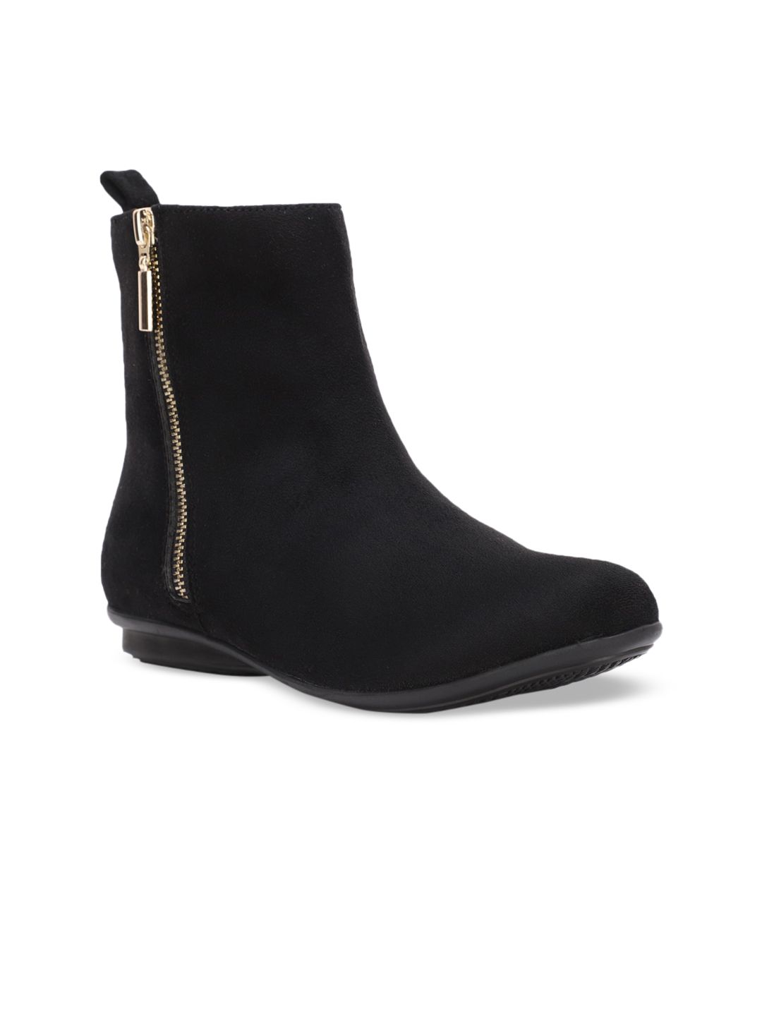 Bruno Manetti Women Black Solid Suede High-Top Flat Boots Price in India