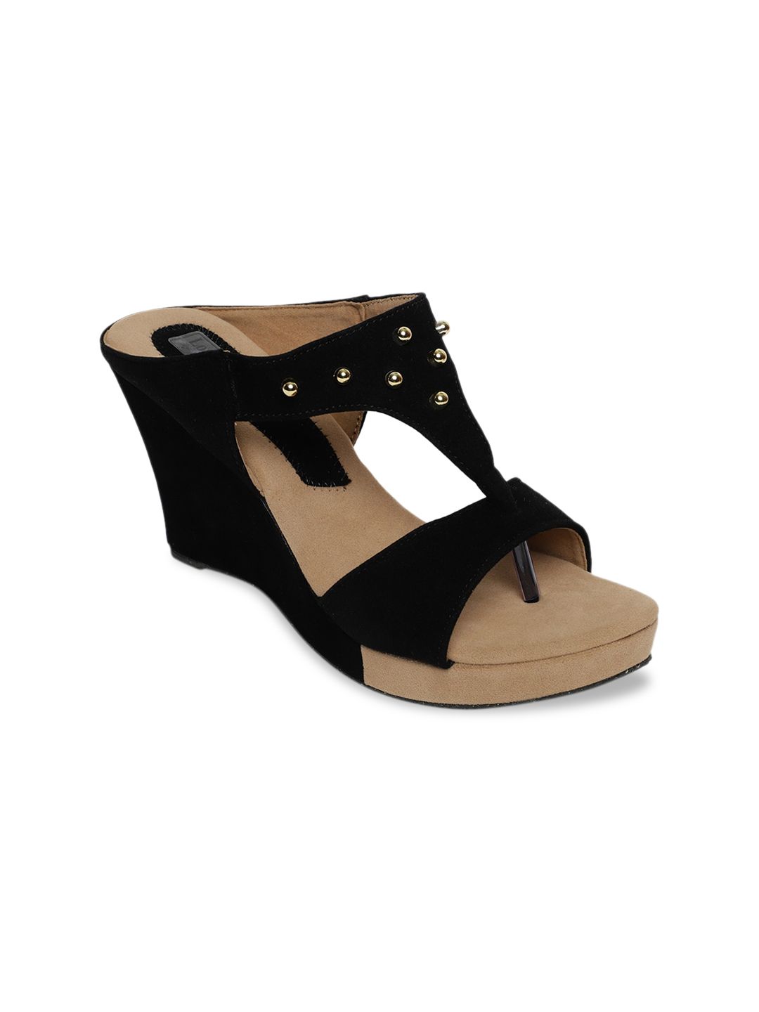 LONDON STEPS Women Black Solid Sandals Price in India