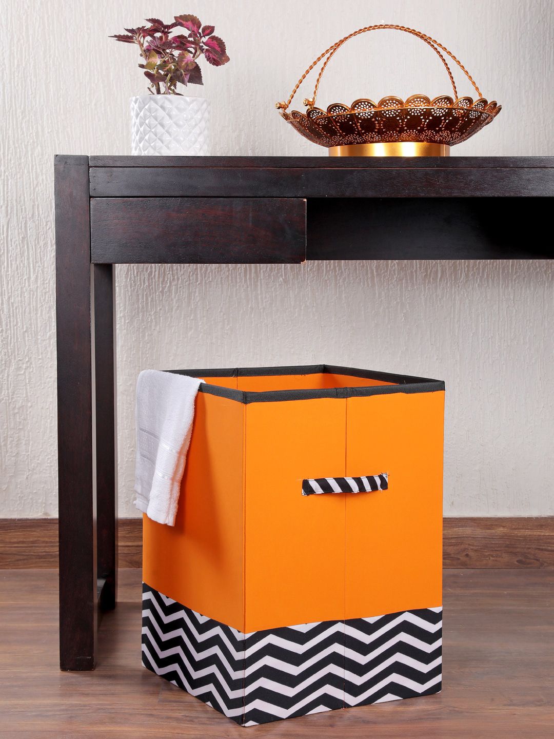My Gift Booth Orange & Black Solid Water-Resistant Sustainable Laundry Box Price in India
