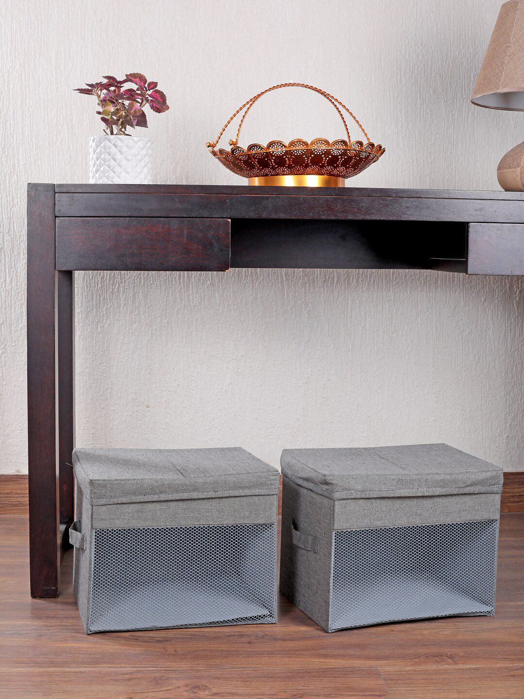 My Gift Booth Set Of 2 Grey Solid Linen Laundry Boxes Price in India