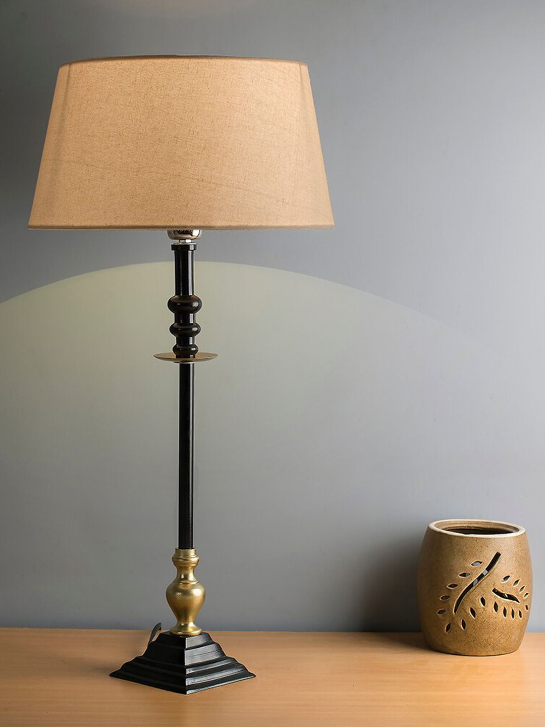 Homesake Gold-Toned & Black Solid Riveria Table Lamp Price in India