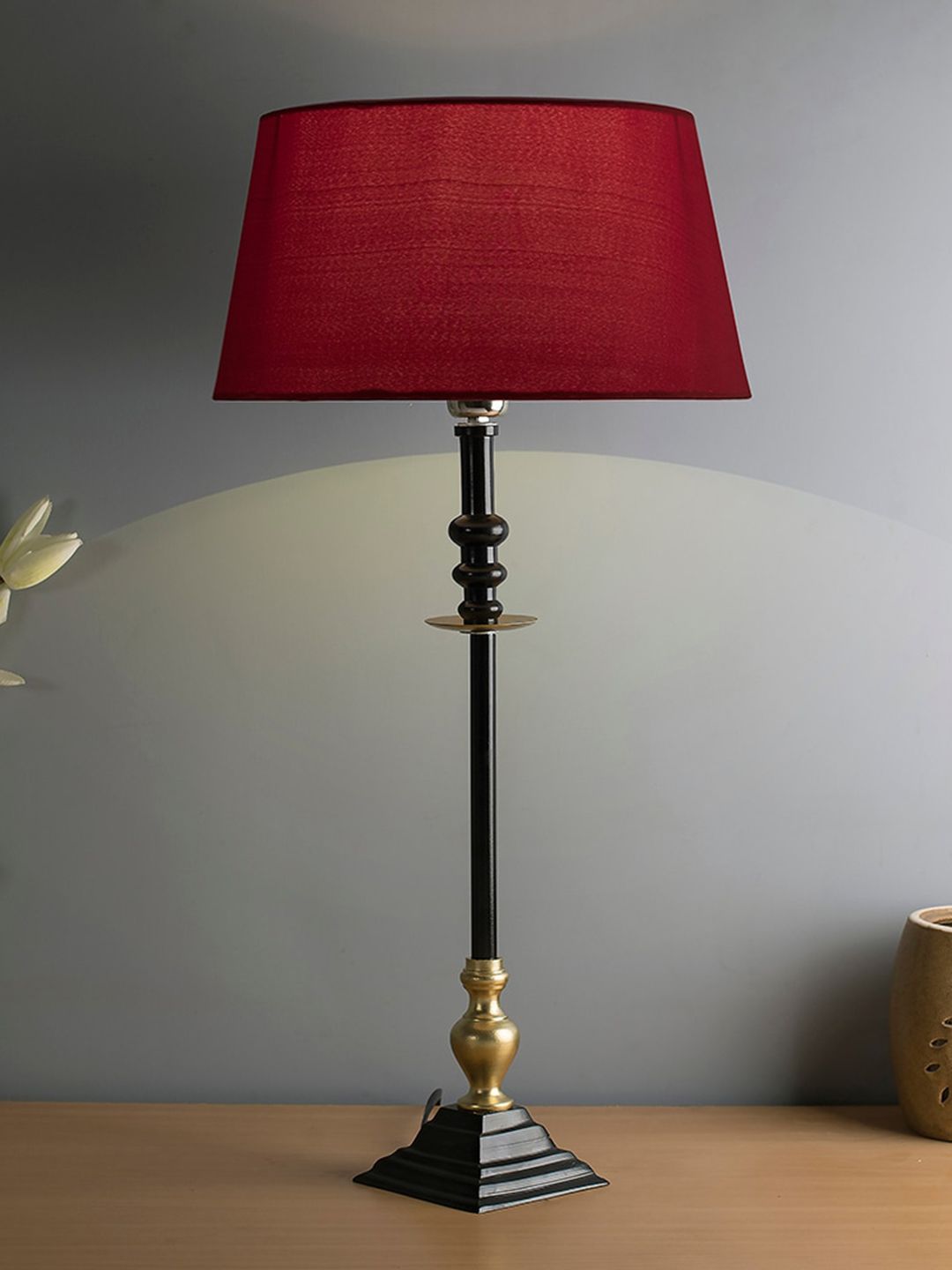 Homesake Red & Black Solid Riveria Table Lamp Price in India