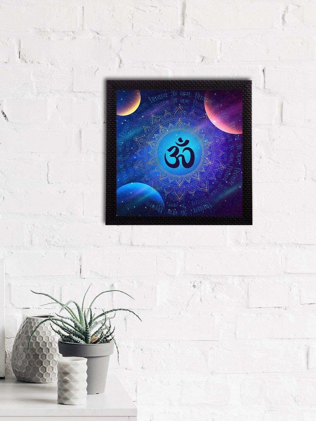 eCraftIndia Blue & Black Om Symbol Satin Matt Textured UV Wall Art Price in India