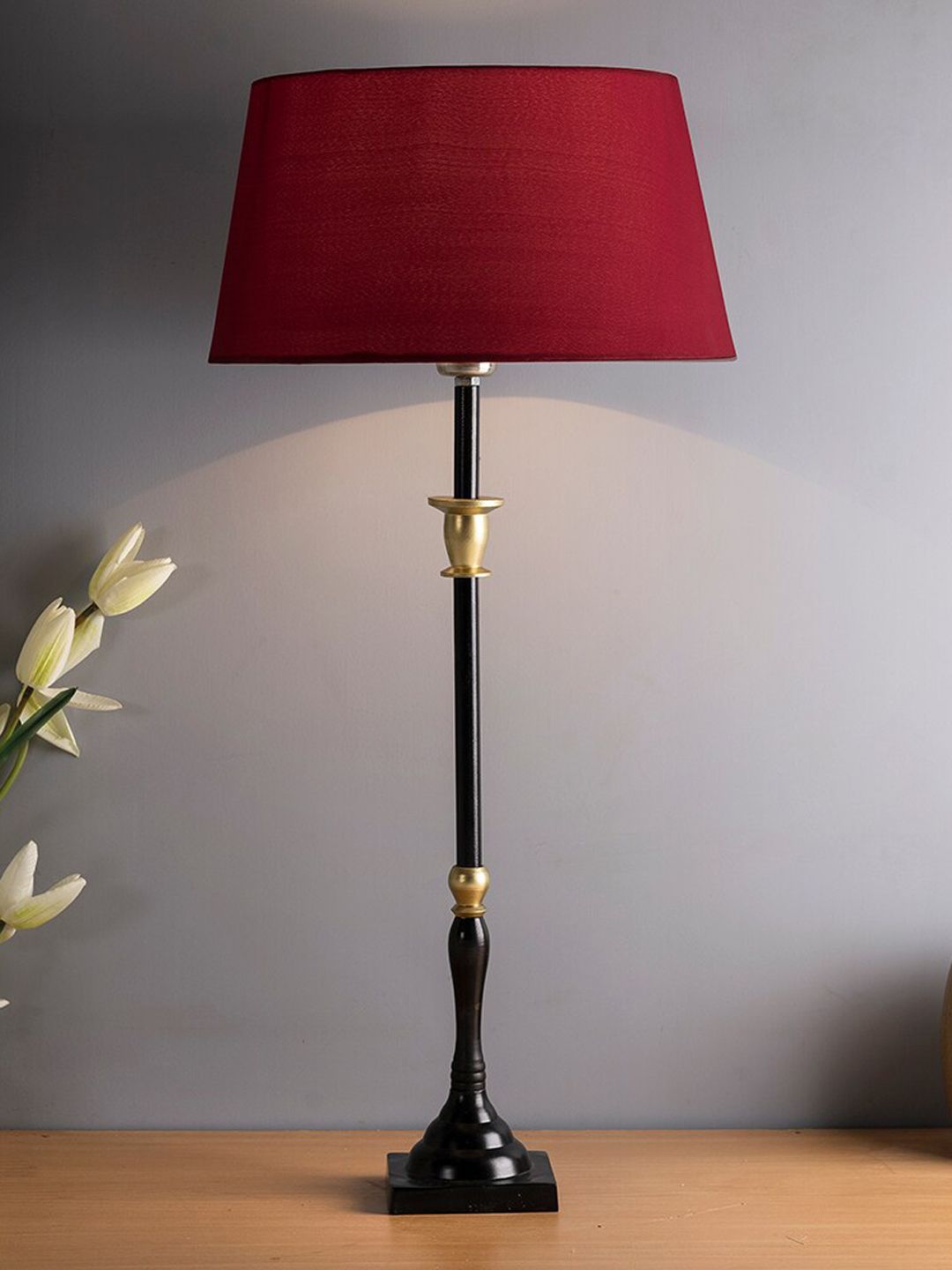 Homesake Red & Black Solid Contemporary Candlestick Table Lamp Price in India