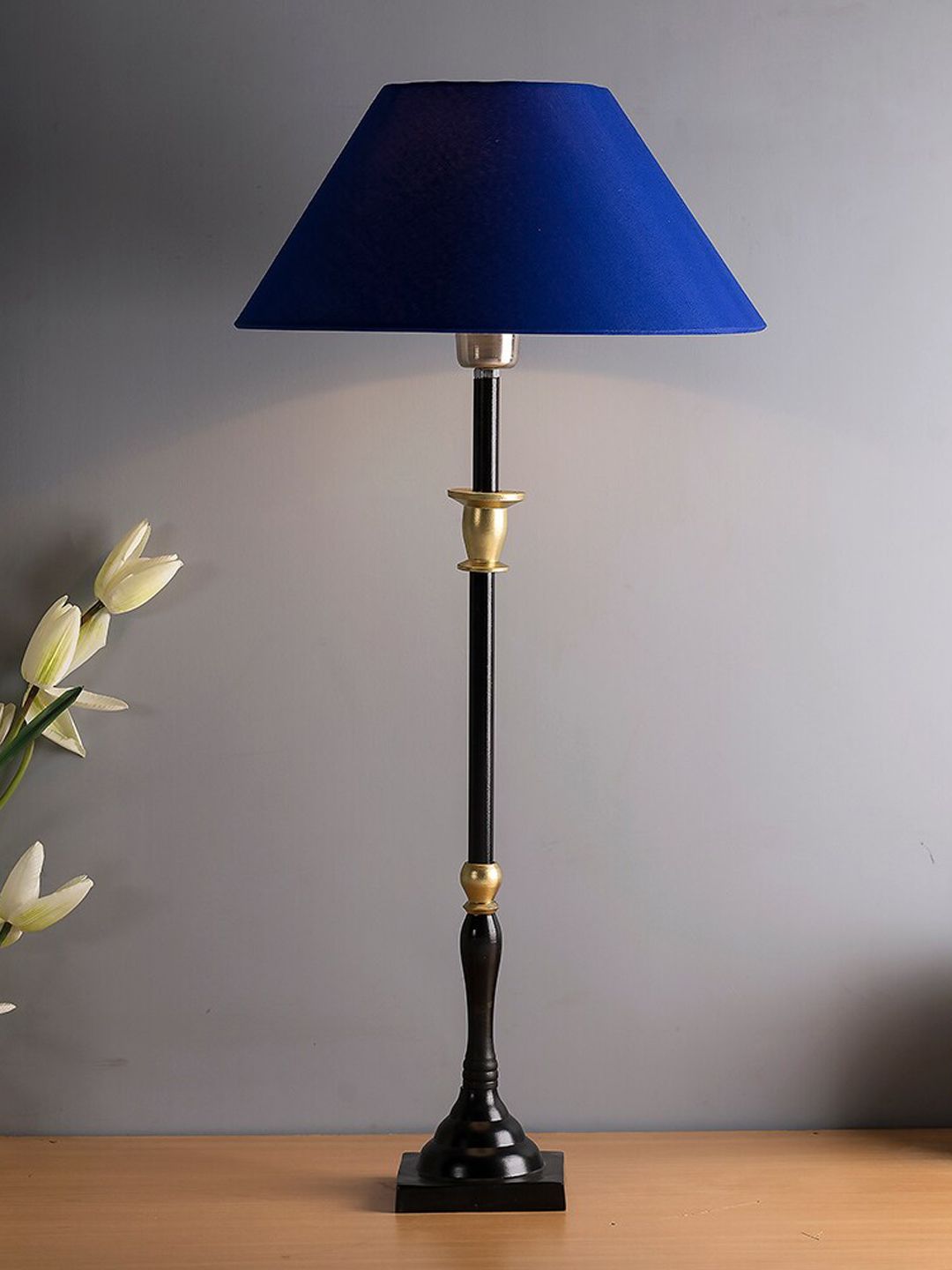 Homesake Blue & Black Solid Contemporary Candlestick Shaped Table Lamp Price in India
