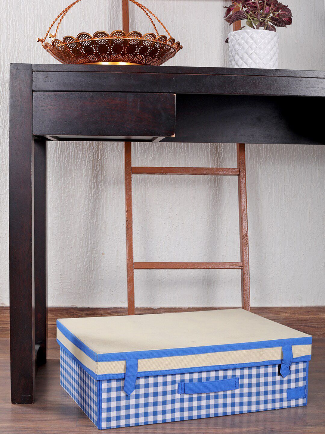My Gift Booth Blue & Beige Checked Sustainable Storage Chest Price in India