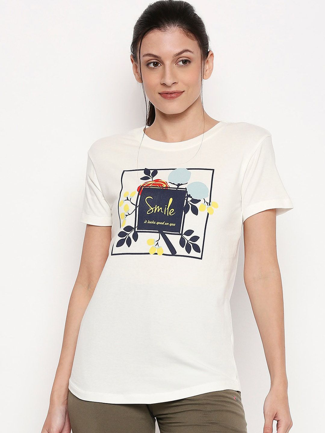 XIN Women White Printed Round Neck T-shirt Price in India