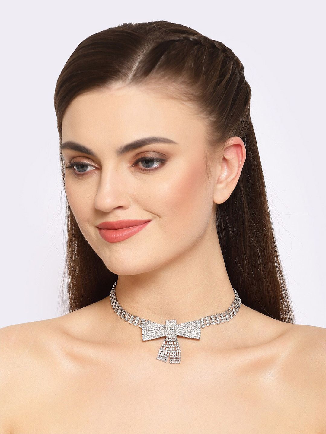 AVANT-GARDE PARIS Women Silver-Plated Crystal Stone Studded Choker Necklace Price in India