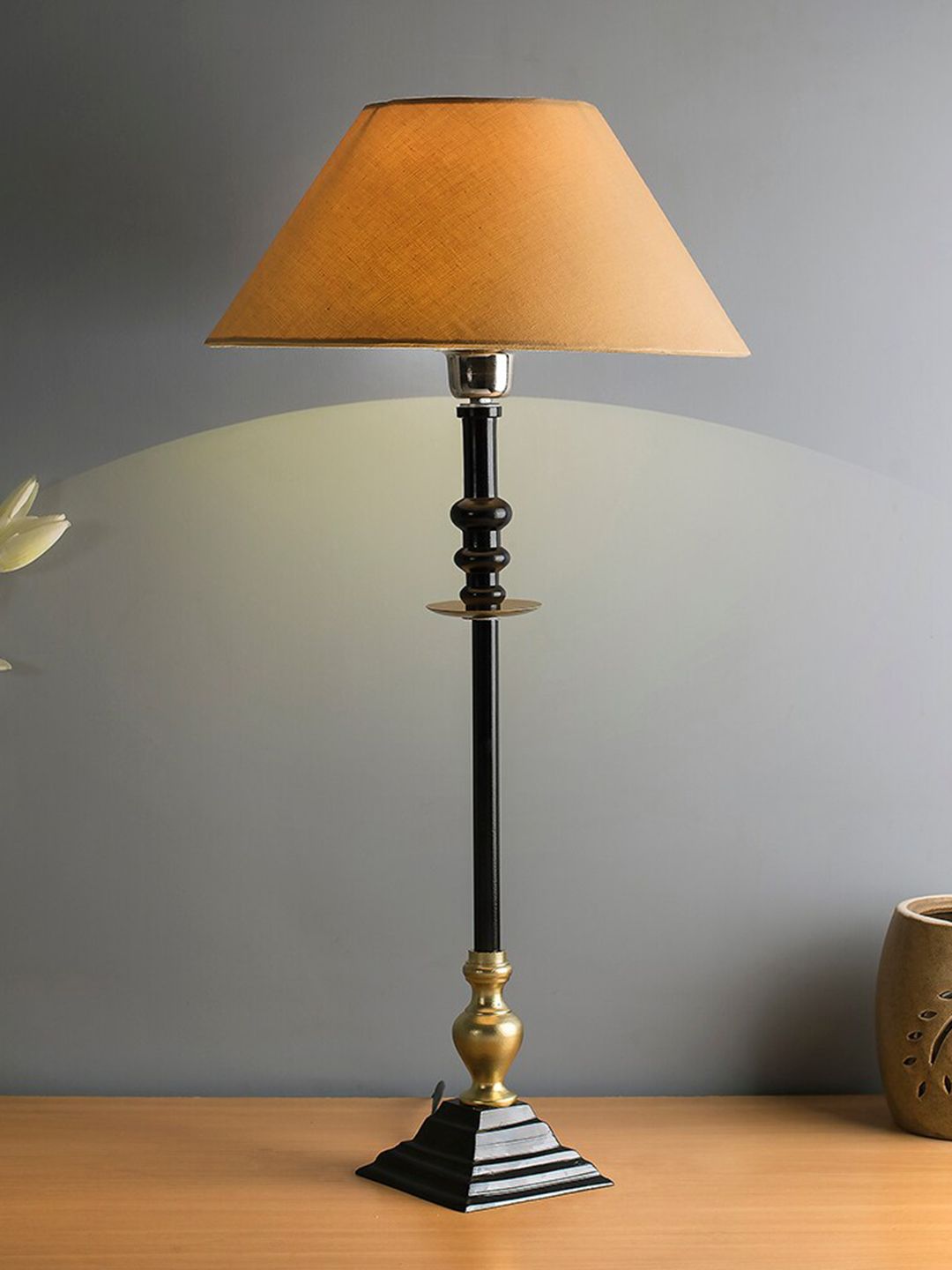Homesake Gold-Toned & Black Solid Riveria Table Lamp Price in India