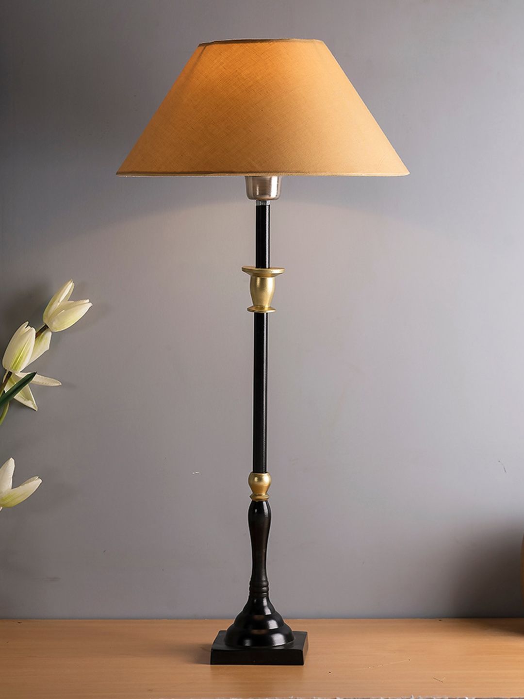 Homesake Black & Beige Solid Candlestick Shaped Table Lamp Price in India