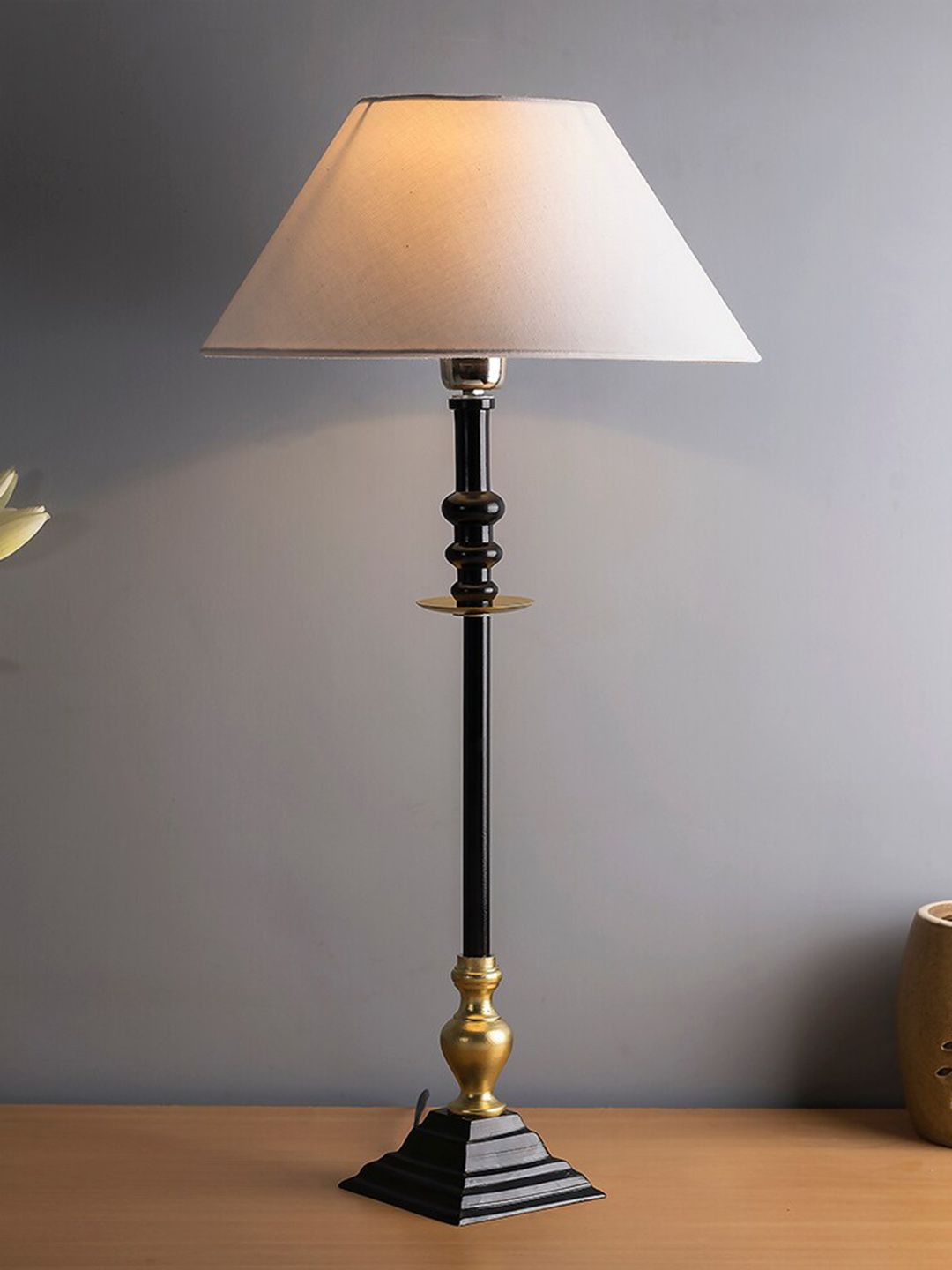 Homesake Black & White Solid Riveria Table Lamp Price in India