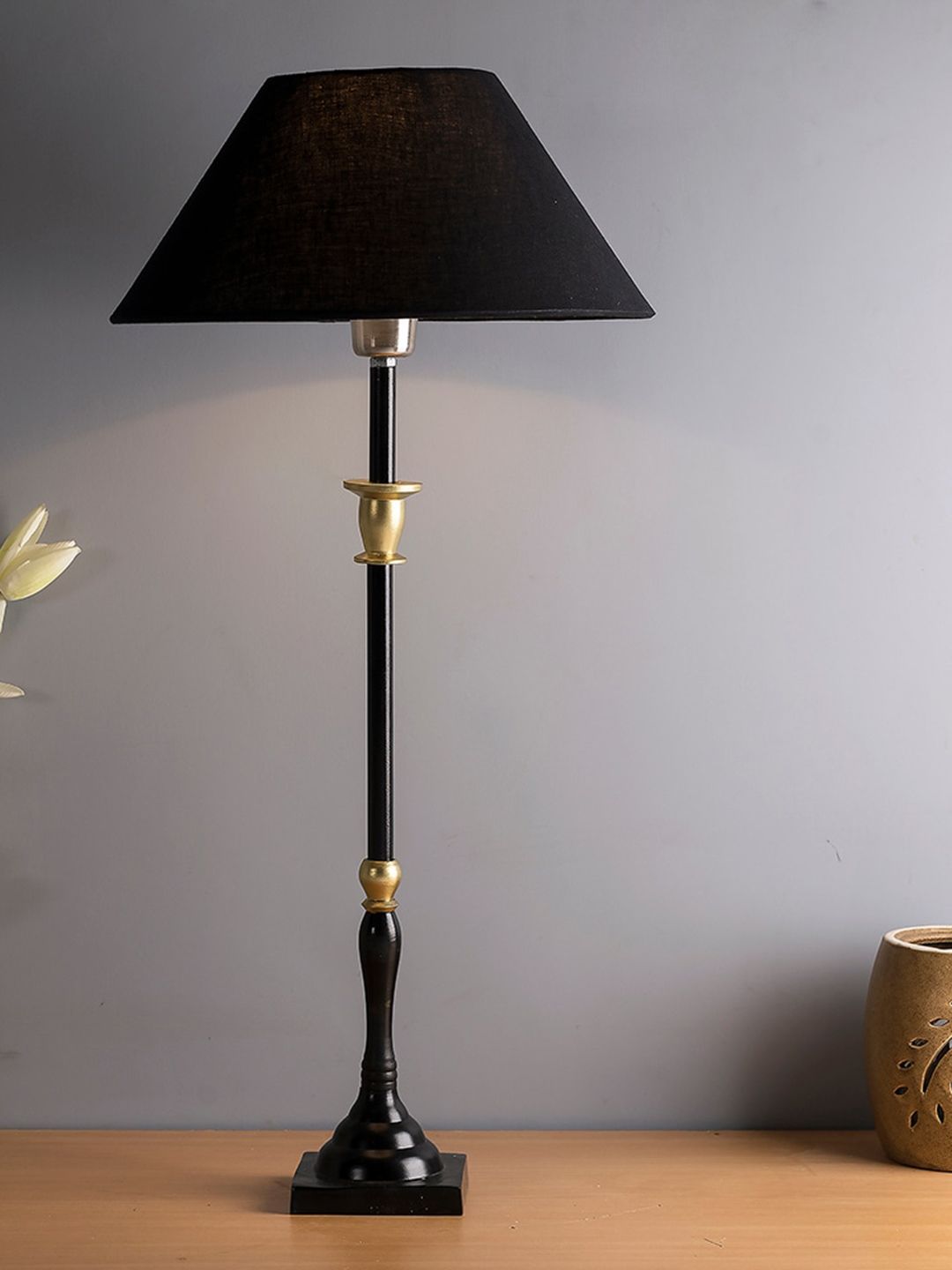Homesake Gold-Toned & Black Solid Candlestick Shaped Table Lamp Price in India