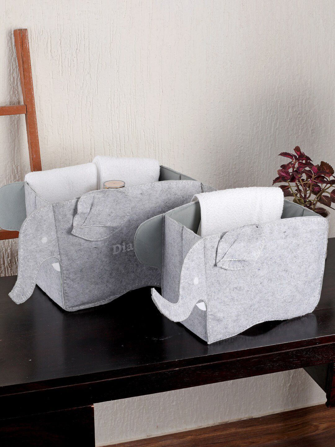 My Gift Booth Set Of 2 Grey Solid Elephant Diaper Stacker Price in India
