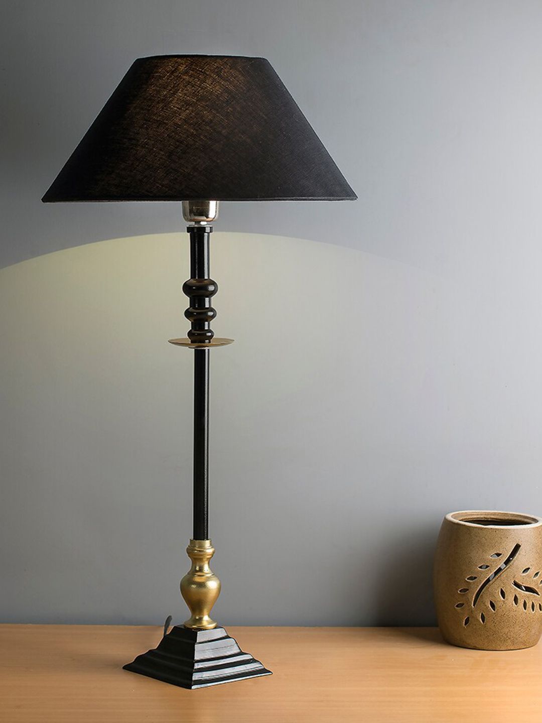 Homesake Navy Blue & Black Solid Contemporary Riveria Table Lamp Price in India