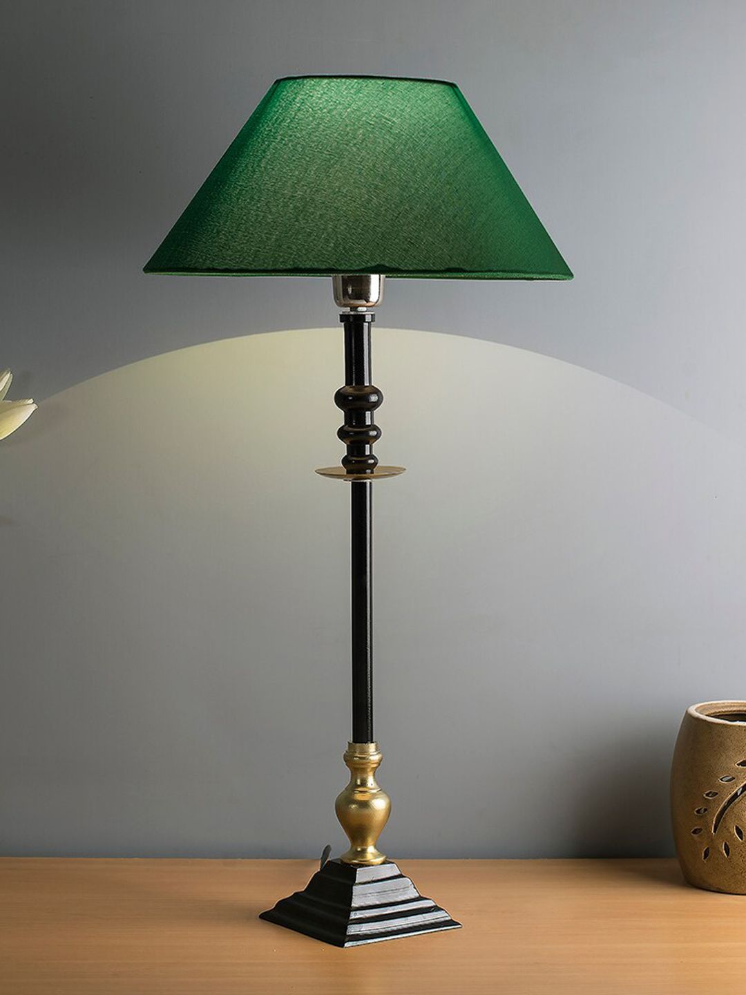 Homesake Black & Green Solid Classic Riveria Table Lamp Price in India