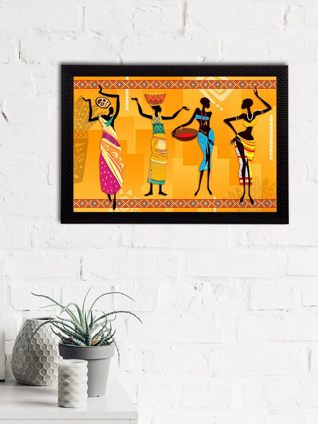 eCraftIndia Orange & Blue Tribal Theme Satin Matt Texture UV Art Painting Price in India