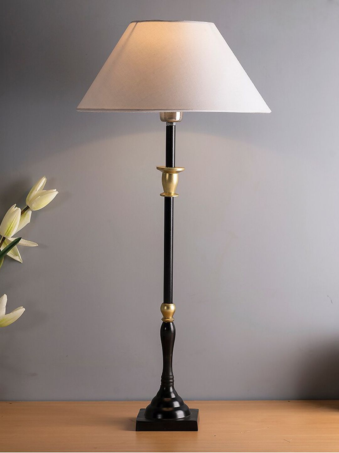 Homesake Black & White Solid Candlestick Shaped Table Lamp Price in India