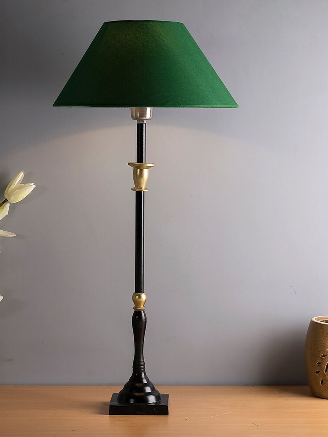 Homesake Green & Black Solid Contemporary Candlestick Table Lamp Price in India